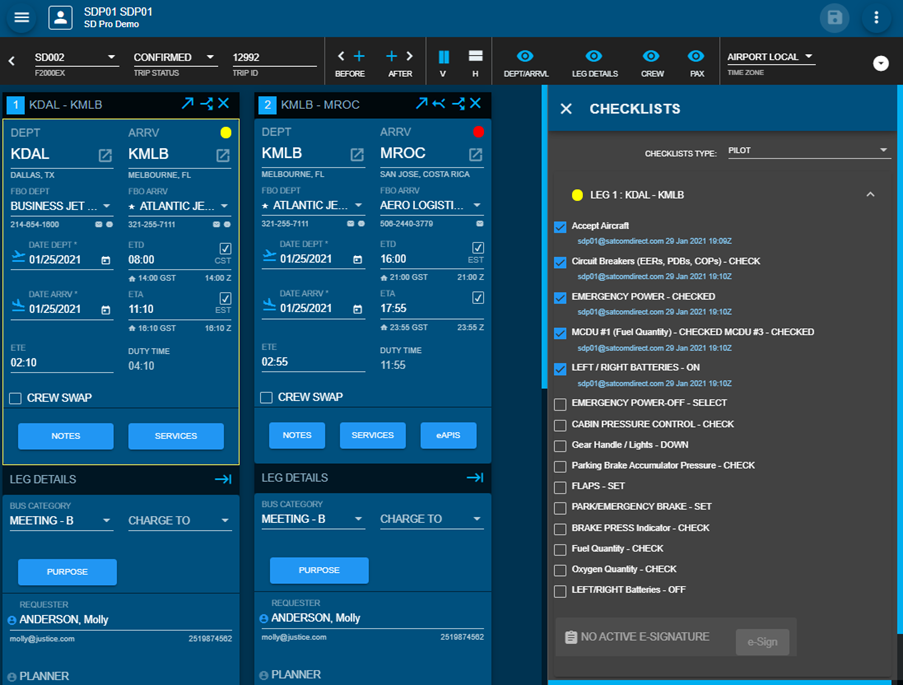 Integration of configurable digital checklists for our PreFlight and PostFlight modules within the SD Pro digital operations system